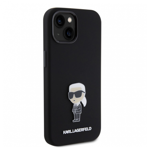 Karl Lagerfeld Flytande Silikon Metall Ikonik Fodral till iPhone 15 Svart