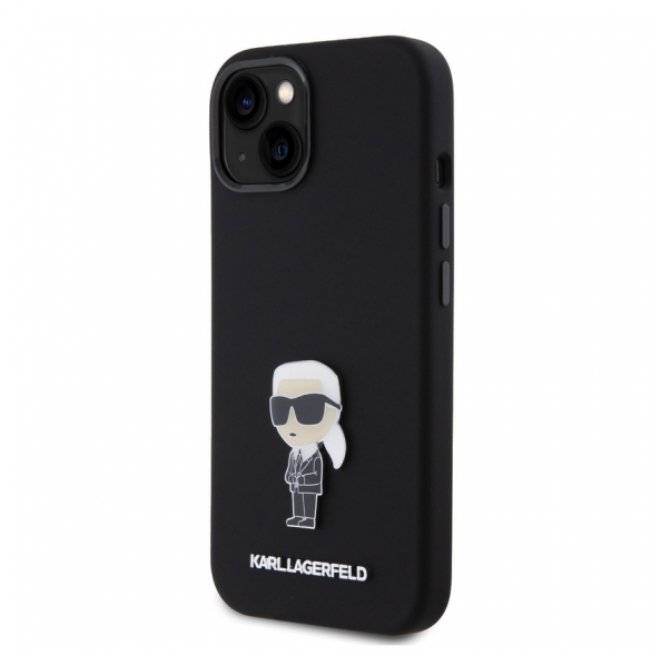 Karl Lagerfeld Flytande Silikon Metall Ikonik Fodral till iPhone 15 Svart