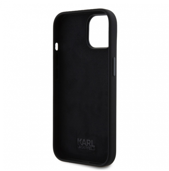 Karl Lagerfeld Flytande Silikon Metall Ikonik Fodral till iPhone 15 Svart