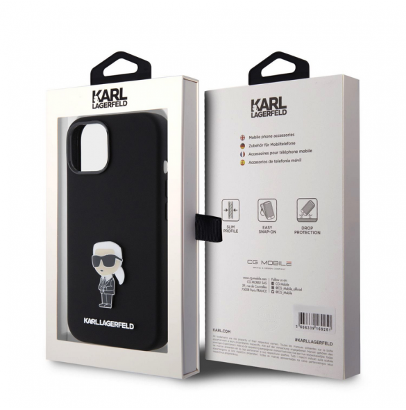 Karl Lagerfeld Flytande Silikon Metall Ikonik Fodral till iPhone 15 Svart