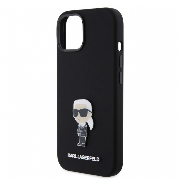 Karl Lagerfeld Flytande Silikon Metall Ikonik Fodral till iPhone 15 Svart
