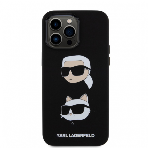 Karl Lagerfeld Flytande Silikon Karl och Choupette Heads Fodral till iPhone 15 Pro Max Svart