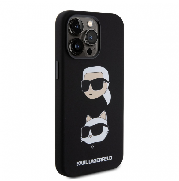 Karl Lagerfeld Flytande Silikon Karl och Choupette Heads Fodral till iPhone 15 Pro Max Svart