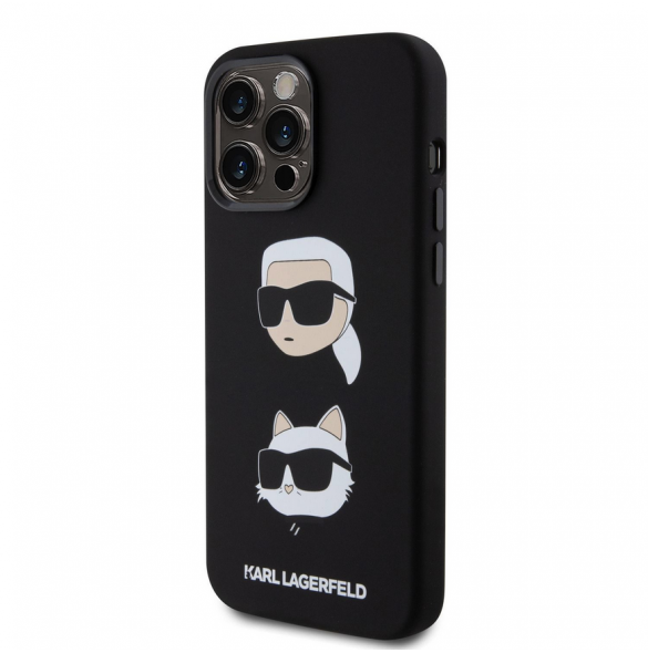 Karl Lagerfeld Flytande Silikon Karl och Choupette Heads Fodral till iPhone 15 Pro Max Svart