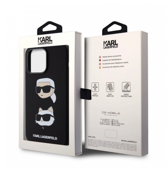 Karl Lagerfeld Flytande Silikon Karl och Choupette Heads Fodral till iPhone 15 Pro Max Svart
