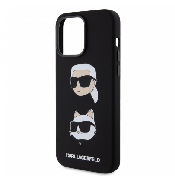 Karl Lagerfeld Flytande Silikon Karl och Choupette Heads Fodral till iPhone 15 Pro Max Svart
