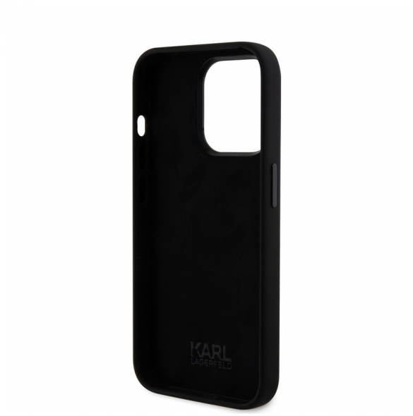 Karl Lagerfeld Flytande Silikon Karl och Choupette Heads Fodral till iPhone 15 Pro Svart