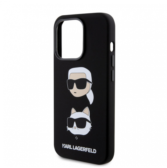 Karl Lagerfeld Flytande Silikon Karl och Choupette Heads Fodral till iPhone 15 Pro Svart
