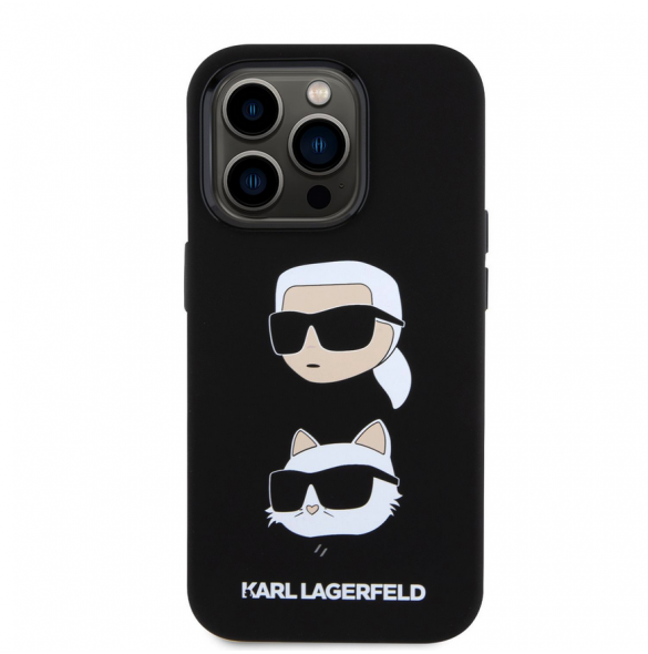Karl Lagerfeld Flytande Silikon Karl och Choupette Heads Fodral till iPhone 15 Plus Svart