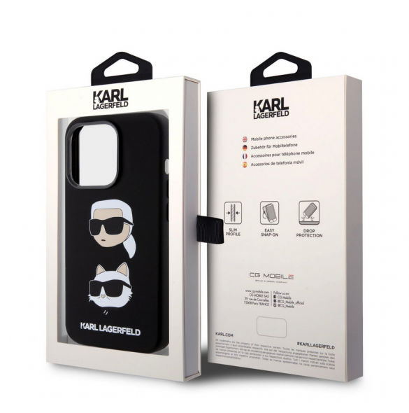 Karl Lagerfeld Flytande Silikon Karl och Choupette Heads Fodral till iPhone 15 Plus Svart