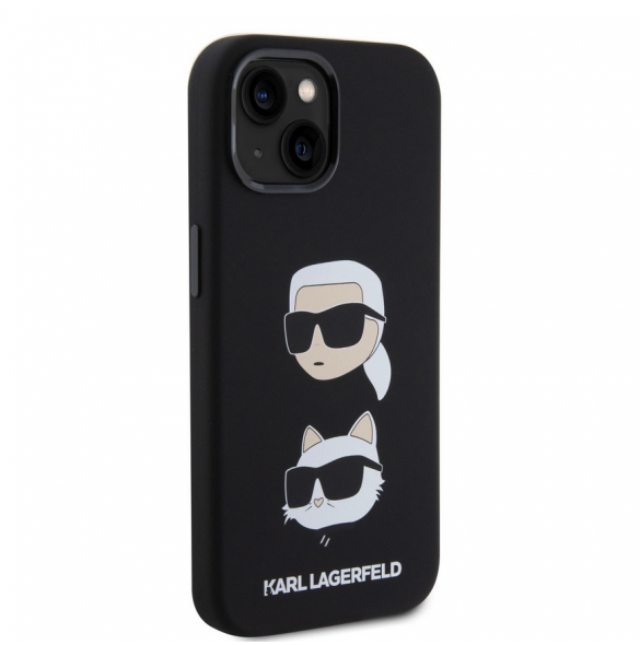 Karl Lagerfeld Flytande Silikon Karl och Choupette Heads Fodral till iPhone 15 Svart