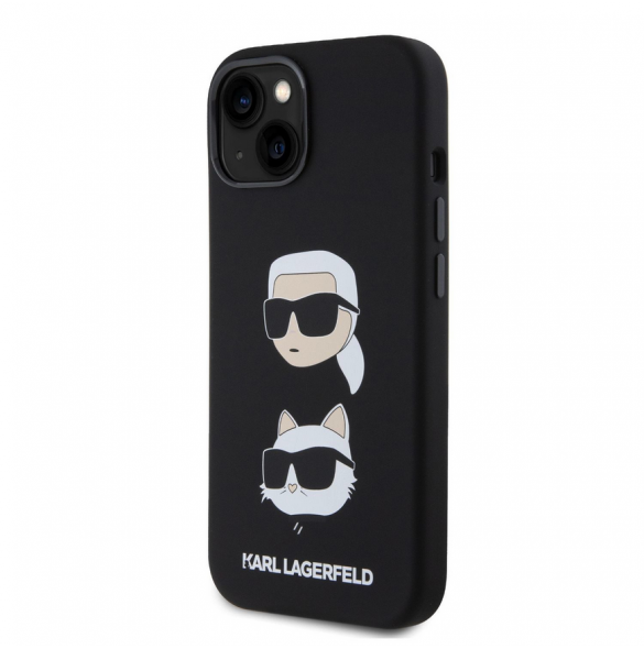 Karl Lagerfeld Flytande Silikon Karl och Choupette Heads Fodral till iPhone 15 Svart