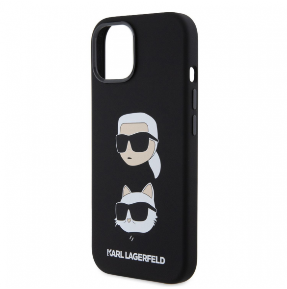 Karl Lagerfeld Flytande Silikon Karl och Choupette Heads Fodral till iPhone 15 Svart