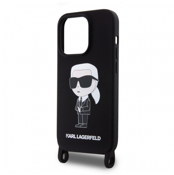 Karl Lagerfeld Flytande Silikon Crossbody Ikonik Fodral till iPhone 15 Pro Svart