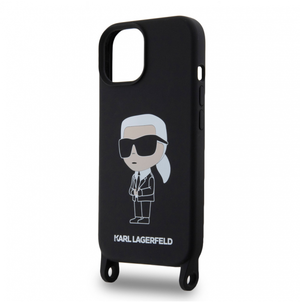 Karl Lagerfeld Flytande Silikon Crossbody Ikonik Fodral för iPhone 15 Svart (skadat paket)