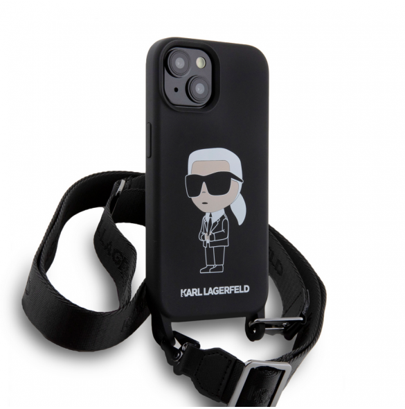 Karl Lagerfeld Flytande Silikon Crossbody Ikonik Fodral till iPhone 15 Svart