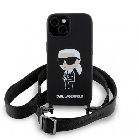 Karl Lagerfeld Flytande Silikon Crossbody Ikonik Fodral till iPhone 15 Svart