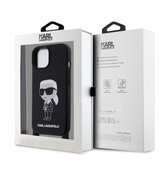 Karl Lagerfeld Flytande Silikon Crossbody Ikonik Fodral till iPhone 15 Svart