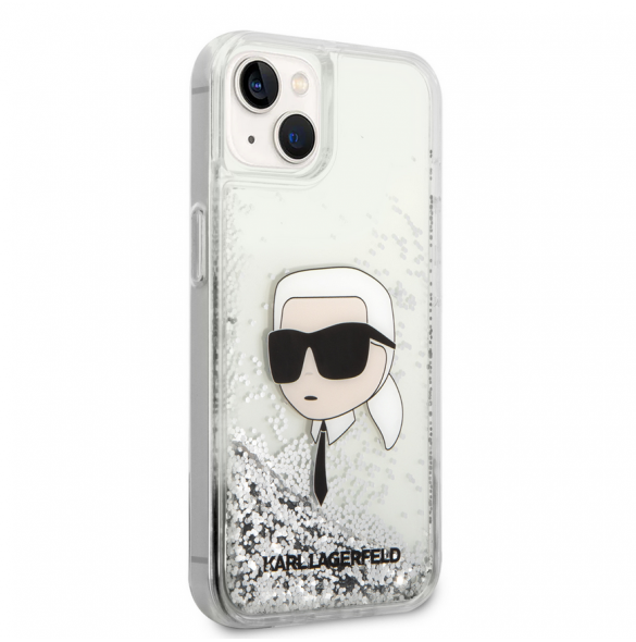 Karl Lagerfeld Liquid Glitter Karl Head Fodral till iPhone 15 Silver