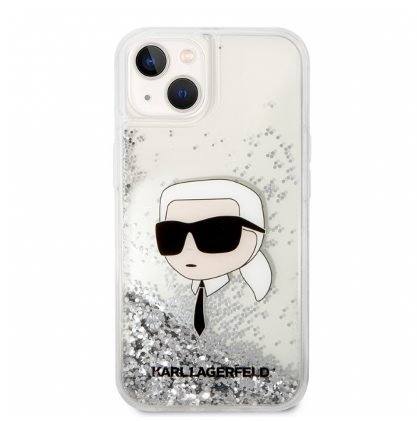 Karl Lagerfeld Liquid Glitter Karl Head Fodral till iPhone 15 Silver