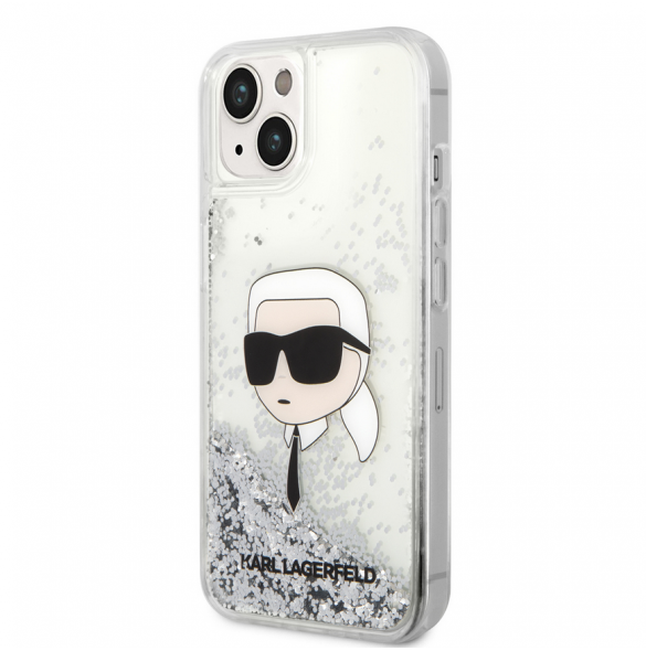 Karl Lagerfeld Liquid Glitter Karl Head Fodral till iPhone 15 Silver