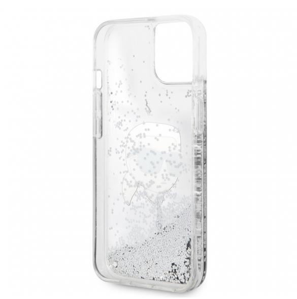 Karl Lagerfeld Liquid Glitter Karl Head Fodral till iPhone 15 Silver