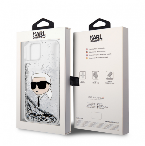 Karl Lagerfeld Liquid Glitter Karl Head Fodral till iPhone 15 Silver