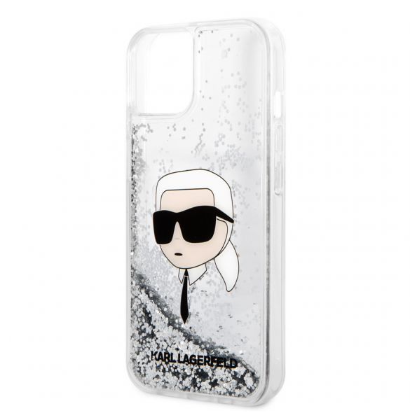 Karl Lagerfeld Liquid Glitter Karl Head Fodral till iPhone 15 Silver