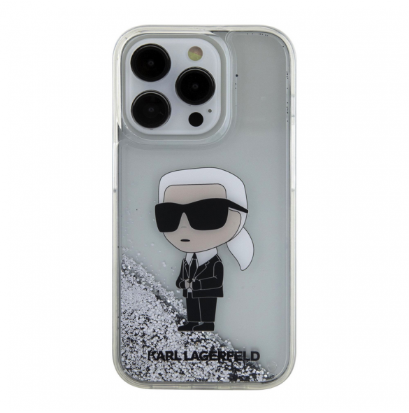 Karl Lagerfeld Liquid Glitter Karl Head-fodral till iPhone 15 Pro Silver