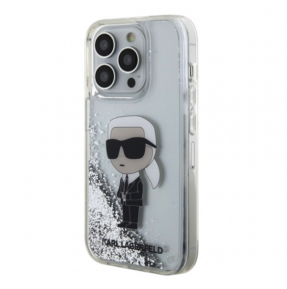 Karl Lagerfeld Liquid Glitter Karl Head-fodral till iPhone 15 Pro Silver