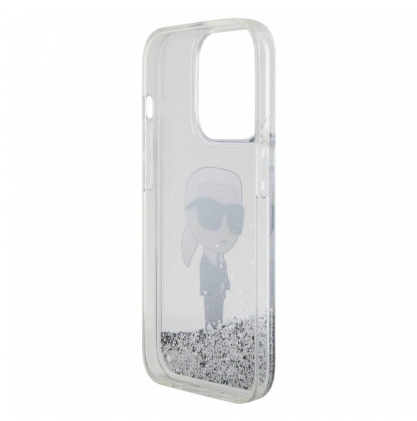 Karl Lagerfeld Liquid Glitter Karl Head-fodral till iPhone 15 Pro Silver