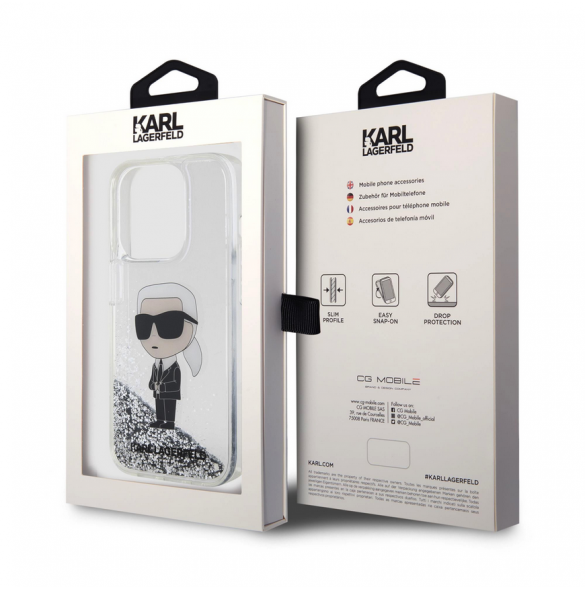 Karl Lagerfeld Liquid Glitter Karl Head-fodral till iPhone 15 Pro Silver