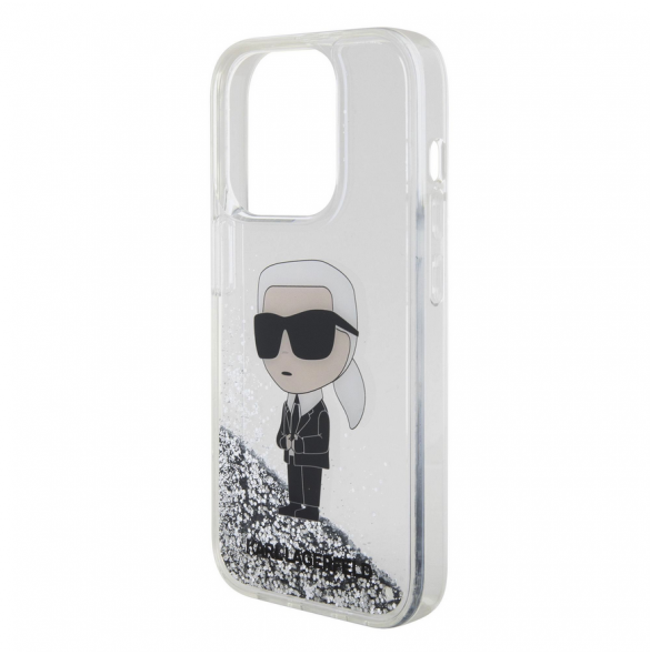Karl Lagerfeld Liquid Glitter Karl Head-fodral till iPhone 15 Pro Silver