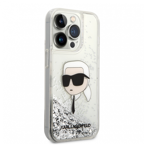 Karl Lagerfeld Liquid Glitter Karl Head-fodral till iPhone 15 Pro Max Silver