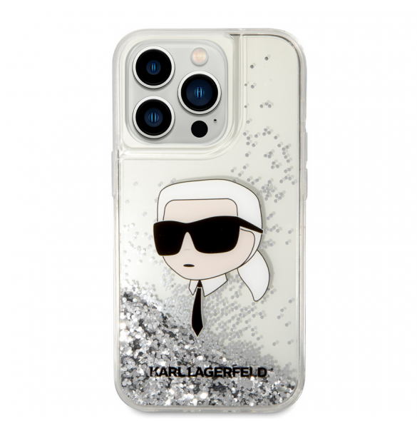 Karl Lagerfeld Liquid Glitter Karl Head-fodral till iPhone 15 Pro Max Silver