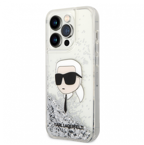 Karl Lagerfeld Liquid Glitter Karl Head-fodral till iPhone 15 Pro Max Silver