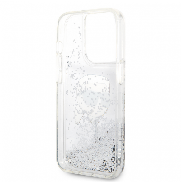 Karl Lagerfeld Liquid Glitter Karl Head-fodral till iPhone 15 Pro Max Silver