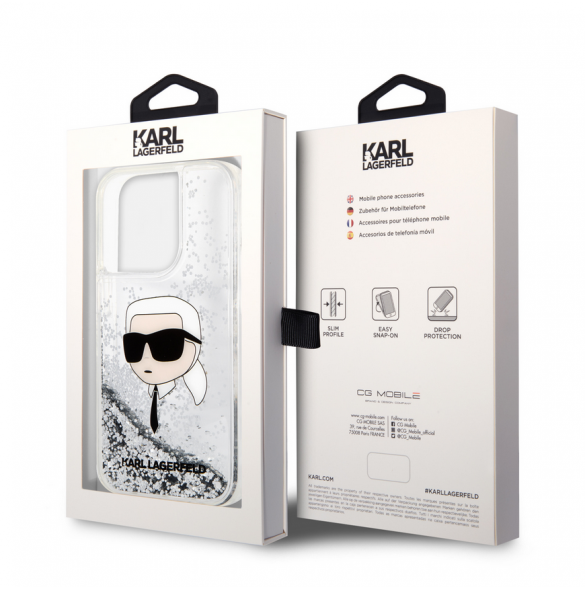 Karl Lagerfeld Liquid Glitter Karl Head-fodral till iPhone 15 Pro Max Silver