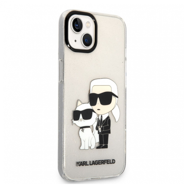 Karl Lagerfeld IML Glitter Karl och Choupette NFT-fodral till iPhone 13 Transparent
