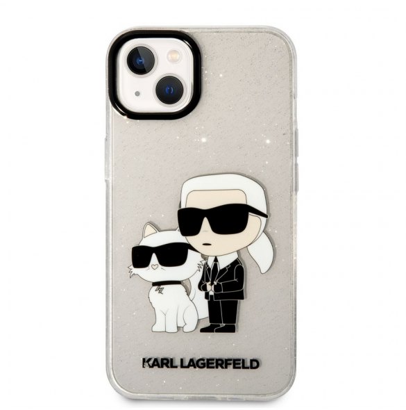 Karl Lagerfeld IML Glitter Karl och Choupette NFT-fodral till iPhone 13 Transparent