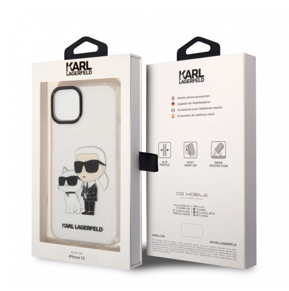 Karl Lagerfeld IML Glitter Karl och Choupette NFT-fodral till iPhone 13 Transparent