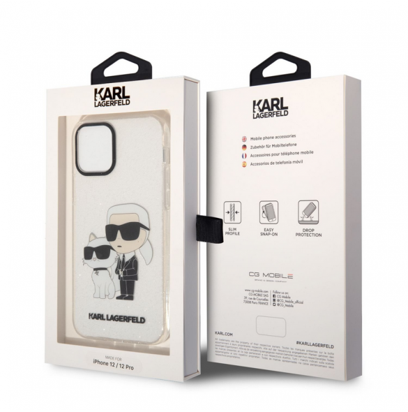Karl Lagerfeld IML Glitter Karl och Choupette NFT-fodral till iPhone 12/12 Pro Transparent