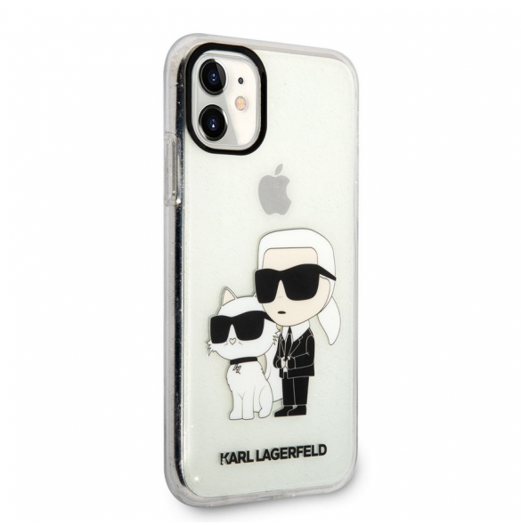 Karl Lagerfeld IML Glitter Karl och Choupette NFT-fodral till iPhone 11 Transparent