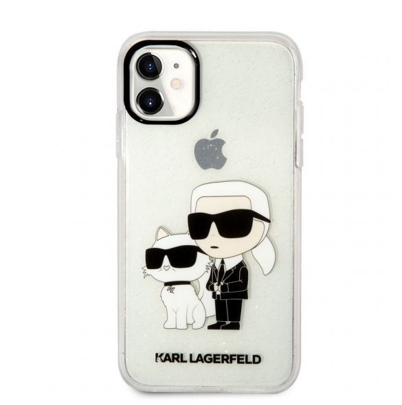 Karl Lagerfeld IML Glitter Karl och Choupette NFT-fodral till iPhone 11 Transparent