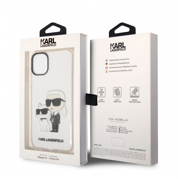Karl Lagerfeld IML Glitter Karl och Choupette NFT-fodral till iPhone 11 Transparent