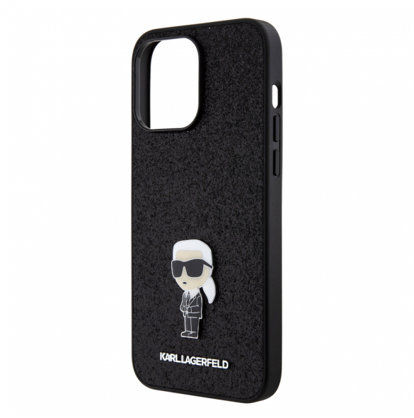 Karl Lagerfeld Fixed Glitter Metal Ikonik Fodral för iPhone 15 Pro Max Svart