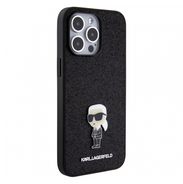 Karl Lagerfeld Fixed Glitter Metal Ikonik Fodral för iPhone 15 Pro Max Svart