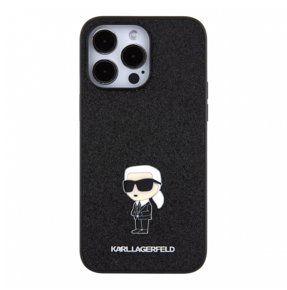 Karl Lagerfeld Fixed Glitter Metal Ikonik Fodral för iPhone 15 Pro Max Svart