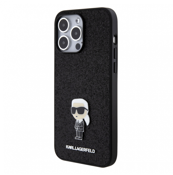 Karl Lagerfeld Fixed Glitter Metal Ikonik Fodral för iPhone 15 Pro Max Svart
