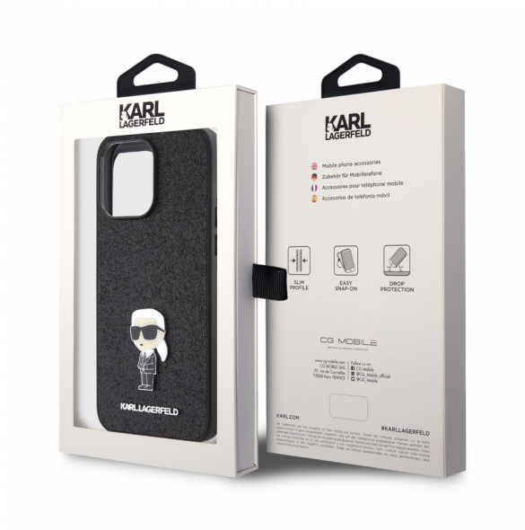 Karl Lagerfeld Fixed Glitter Metal Ikonik Fodral för iPhone 15 Pro Max Svart
